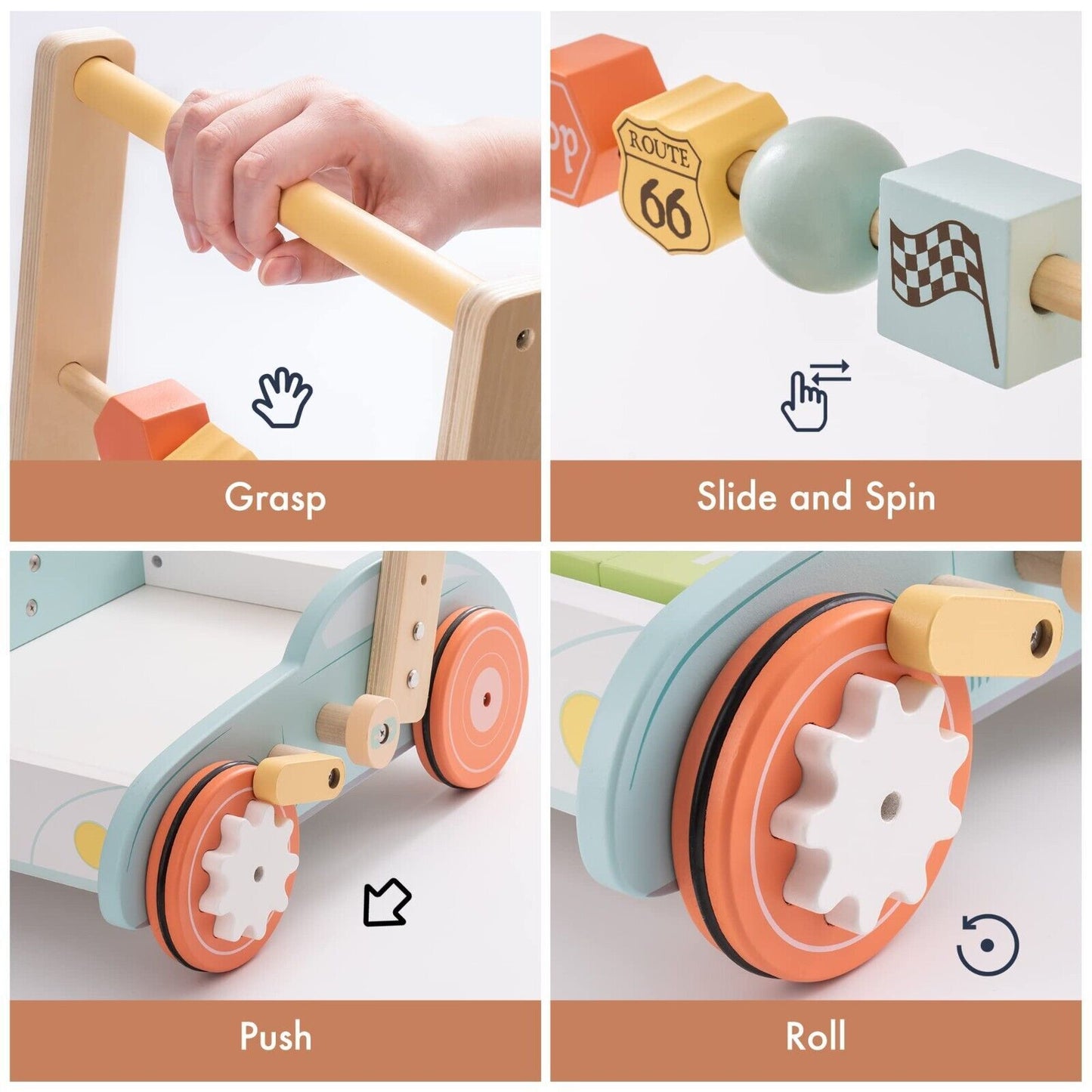 Wooden Baby Walker with ABC & Traffic Signs