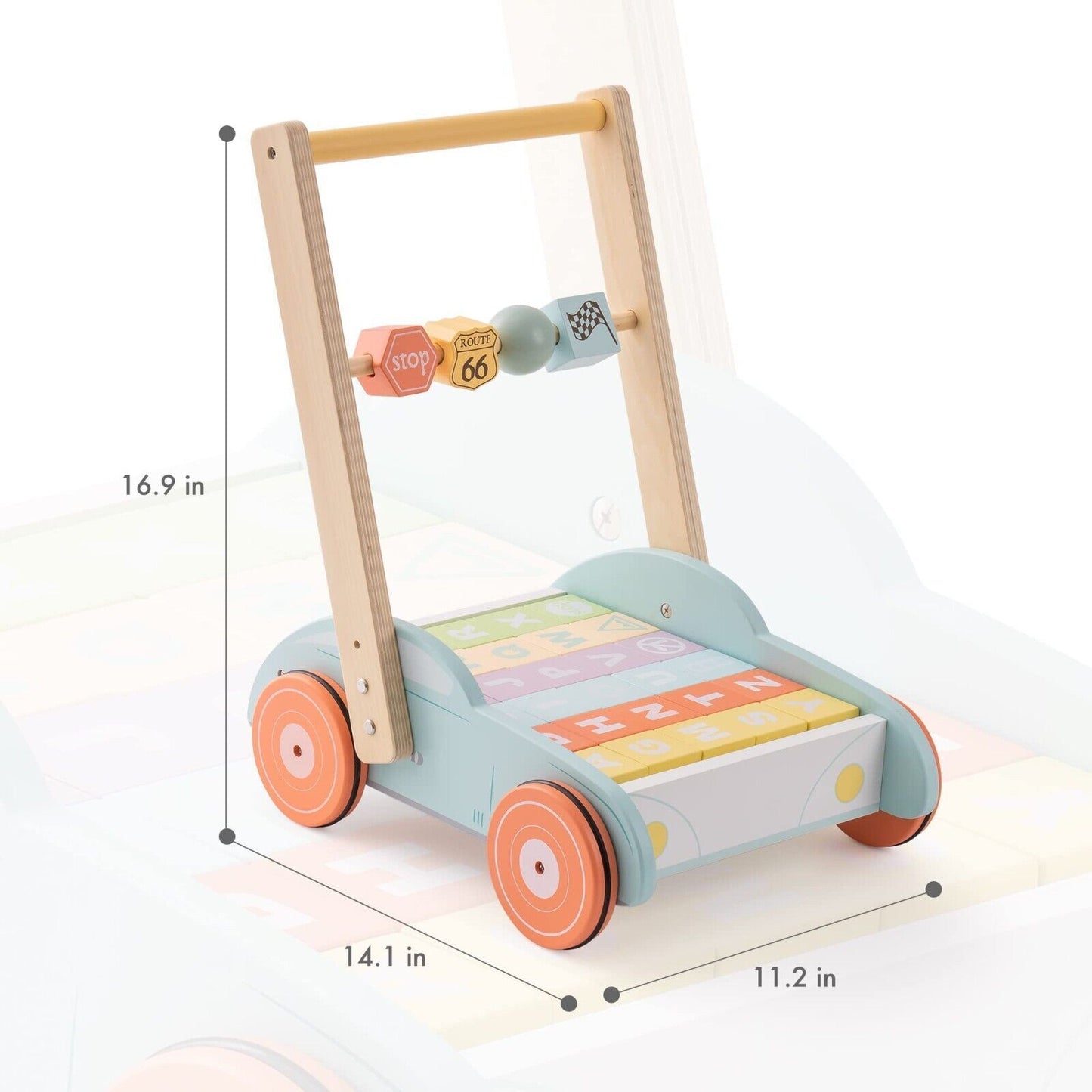 Wooden Baby Walker with ABC & Traffic Signs