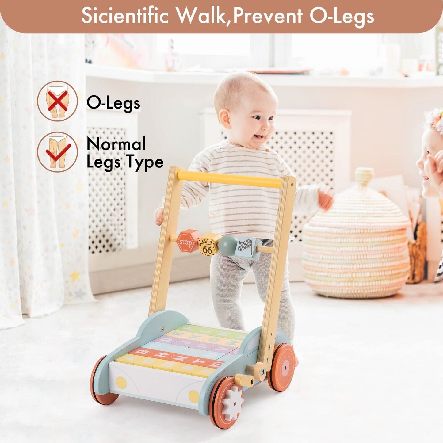 Wooden Baby Walker with ABC & Traffic Signs